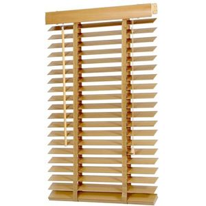 Sekey Jaloezieën Houten jaloezieën, 50 mm, echt hout, aanpasbare jaloezieën, 120 x 130 cm, natuurlijke houtkleur