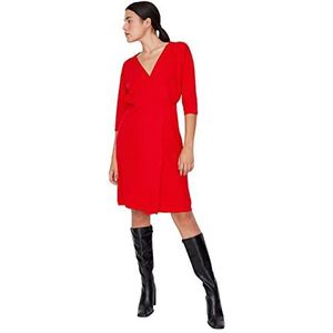 Trendyol Vrouwen Midi Wrapover Regular Knitwear Jurk, Rood, L