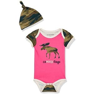 Hatley Bodysuit & Hat pyjama voor jongens en meisjes, Camoose vlag - roze, 3-6 Maanden
