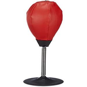 Relaxdays boksbal tafelmodel, mini bokszak, HxBxD: 35 x 18 x 18 cm, Punching Ball, tafelboksbal bureau, rood-zwart