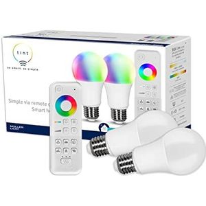 Müller-Licht Smart Starter 2-delige set: 2 x LED-lamp E27, peervorm, wit-kleur (wittinten en gekleurd licht), dimbaar, sigbee, werkt met Alexa, incl. afstandsbediening