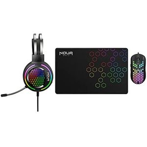 Noua Uranus Combo 3-in-1 gaming muis, 7200 dpi [6 instelbare standen], gaming hoofdtelefoon 50 mm USB/3,5 mm jack muis, antislip, compatibel met PC/PS4/Xbox One