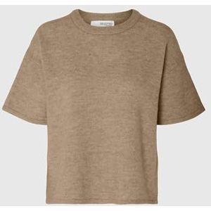 SELECTED FEMME Vrouwelijke top korte mouwen wolmix, grijsbeige, L