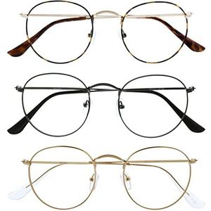 Opulize BBB94 Zonnebril, leesbril met blauw lichtfilter met 3 metalen monturen, retrobril, presbyopie voor heren en dames, verbetert de slaap en vermindert hoofdpijn, pc-videogames, schildpad