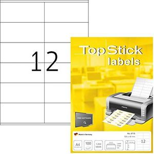 TopStick 8715 universele etiketten A4, set van 10 stuks (105 x 48 mm, 1.000 velle, papier, mat) zelfklevend, bedrukbaar, permanente klevende adreslabels, 12.000 etiketten voor printer, wit