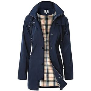 Dames lange regenjas met capuchon voor buiten regenjas windjack, marineblauw, M