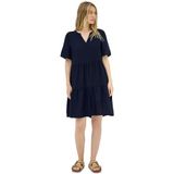 Urban Navy Blue Tuniekjurk - Ronde Hals - Korte Mouwen - Volant