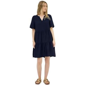 Urban Navy Blue Tuniekjurk - Ronde Hals - Korte Mouwen - Volant