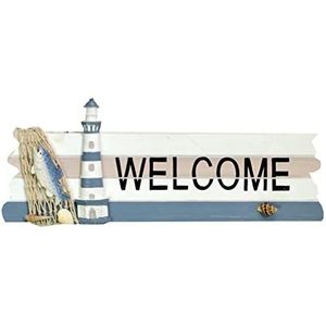 Zakje zeeschild Welcome, hout, lichtblauw/wit, klein