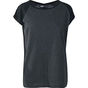 Urban Classics Ladies T-shirt Contrast Raglan Tee, casual T-shirt voor vrouwen, regular fit, verkrijgbaar in vele kleuren, maten XS-5XL, grijs/zwart (charcoal/black), XS