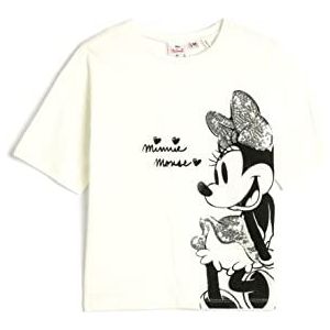 Koton T-shirt voor meisjes, Minnie Mouse, gelicentieerd, korte mouwen, ronde hals, sequined detail, ecru (010), 9-10 Jaar