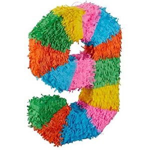 Pinata verjaardag getal, cijfer 9, om op te hangen, voor kinderen & volwassenen, zelf op te vullen,papier, kleurrijk