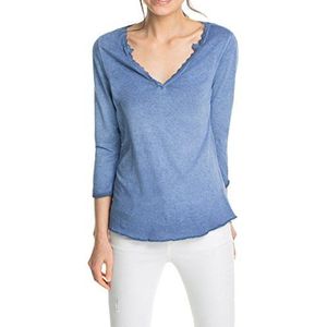 ESPRIT Dames T-shirt met kant aan de hals, effen, blauw (Inked Blue 524), XL