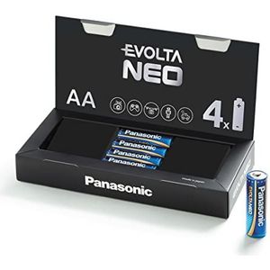 Panasonic LR6NG/4EB Evolta Neo, Premium alkalinebatterij, AA 4-delige doos, extra sterke prestaties, bijzonder duurzaam en veilig, Mignon LR6 1,5 volt, verpakking als praktische opbergdoos,Blauw