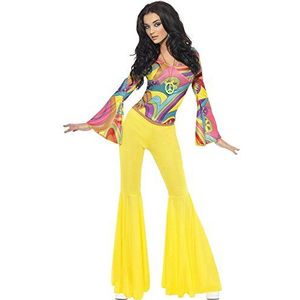 Smiffys, Groovy Babe kostuum, jaren 70, bovendeel en broek, maat: S, nummer, geel
