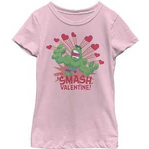 Marvel Little, Big Universe Hulk Valentine Girls Short Sleeve Tee Shirt, Light Pink, Small, Rosa, S