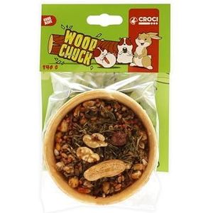 Croci Woodchuck Vegetarische poke, 100% natuurlijk knaagdiervoer, snacks met gedroogde vruchten, granen en peulvruchten voor konijnen, hamsters, chinchilla's en cavia's, 140 g