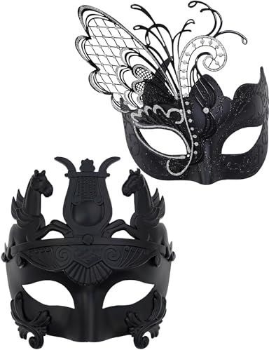 Zwarte vlinder vrouwen masker & Griekse krijger mannen masker Venetiaanse maskerade paar maskers, voor Mardi Gras/Party/Ball Prom