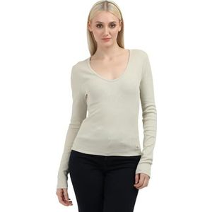 Calvin Klein Jeans Dames geweven label rib V-hals LS J20J224197, L/S T-shirt, grijs, XL, Grijs (Pelikaans), XL