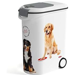 Curver Voedercontainer 20 kg I 54 L, wit/grijs/Love Pets honden, 28 x 50 x 61 cm