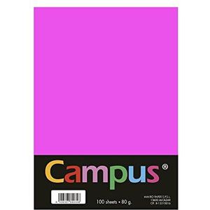 Campus - Gekleurd A4-papier, 100 stuks, 80 g/m², 210 x 297 mm, zacht aanvoelend A4-papier, perfect voor boekbinding, kantoor, tekenen en knutselen. Neon Pink
