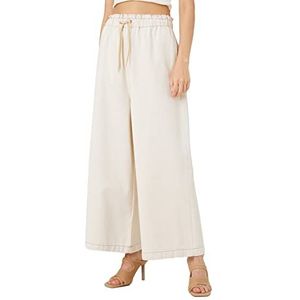 Koton Sandra Jean Elastische Waist Denim Broek Crop Wide Leg, gebroken wit (001), 34