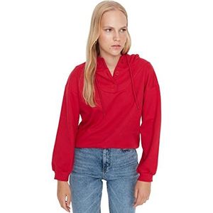 Trendyol Effen regular sweatshirt met capuchon voor dames, Rood, XS