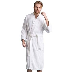 Soft Touch Linen Men's Robe, Turkish Terry Bathrobe, Turkish Terry Kimono Spa Bathrobe (XX-Large, White)
