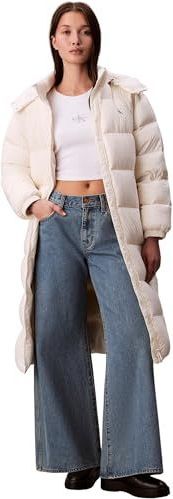 Calvin Klein Jeans dames ESSENTIAL MIDWEIGHT LONG PUFFER LV047D502G jassen, wit (Jet Stream), XS, Wit (Jet Stream), XS