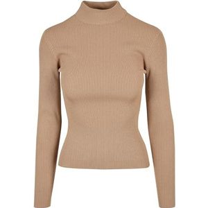 Urban Classics Dames Rib Knit Turtelneck Sweater Sweatshirt, effen beige, 3XL