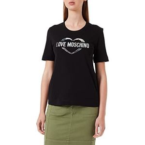 Love Moschino Dames with Heart Print in Silver Foil. T-Shirt