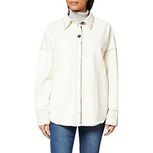 IPEKYOL Womens Below Hips Contrast Stitched Twill Shirt, Oil, 40