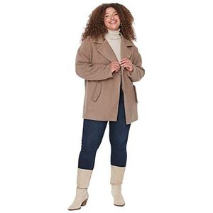 Trendyol vrouwen Slag kraag eenvoudige oversized plus grootte jas jas (1-pak), Nerts verf, 44 Stor