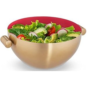 Relaxdays Serveerkom Rvs - Saladeschaal Hoog - Mengkom Goud - Metalen Schaal Voor Keuken - L