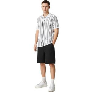 Koton Heren Polo hals T-Shirt Knopen Slim Fit Strip Gedetailleerd T-Shirt, Zwarte Strepen (04m), Zwarte strepen (04m), L