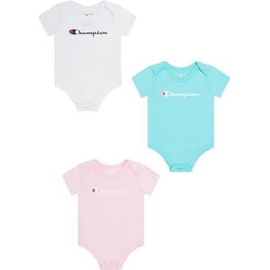 Champion Legacy Icons TD Contrast Logo Newborn Crewneck Baby Onsie, Wit/Aquamarijn Groen/Drage, Baby 0-24 SS24, wit/aquamarijngroen/roze dragees, 6 Maanden