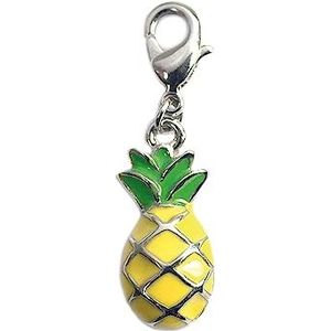 INNSPIRO NICE CHARMS metalen hanger ananas geel en groen met karabijnhaak 9x17mm 25u, 13mm., Metaal, Geen edelsteen