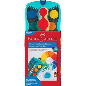 Faber-Castell 125003 - verfdoos CONNECTOR met 12 kleuren, inclusief dekwit, penseelvak en naamveld, turquoise, 1 stuk