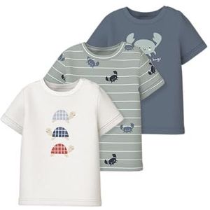 NAME IT - NBMVACION - T-shirt - Duifblauw / Pastelgroen / Zwart / Wit - 3 Pack