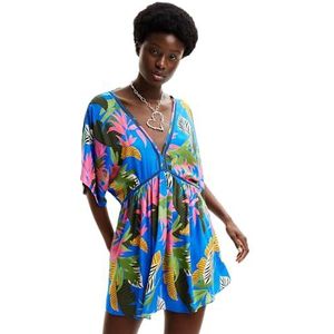 Desigual - Mini Dress - Blauw - Katoen - Tropische Bladeren Print