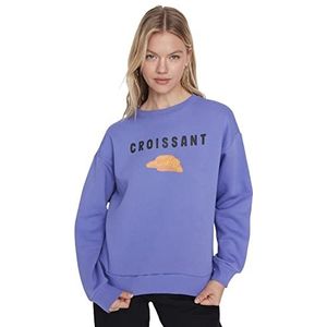 Trendyol Sweatshirt - Wit - Relaxed, Paars, XL