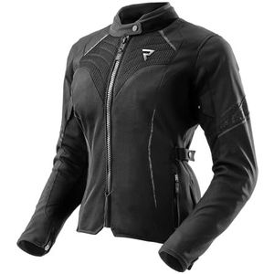 REBELHORN Jax Lady Motorjas voor dames, textiel, ellebogen, schouders en rugbeschermer, niveau 2, afneembaar Humax-membraan, grote mesh-ventilatiepanelen, maten tot 10XL, zwart, L