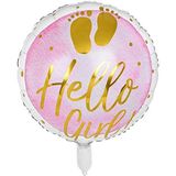 Boland 53240 - folieballon Hello Girl, diameter 45 cm, vulbaar, heliumballon, babyfeest, geboorte, meisje, cadeau, decoratie