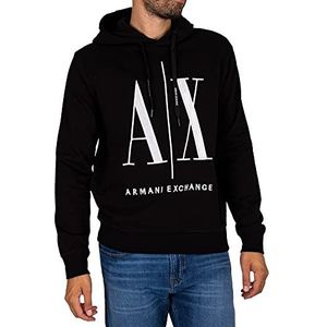 Armani Exchange Heren hoodie, Maxi Print Logo On Front Sweatshirt, zwart, XXL