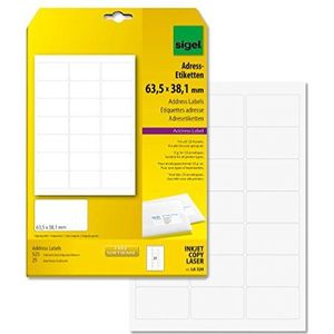 SIGEL LA320 afgeronde adreslabels wit, 63,5 x 38,1 mm, 525 etiketten = 25 vellen