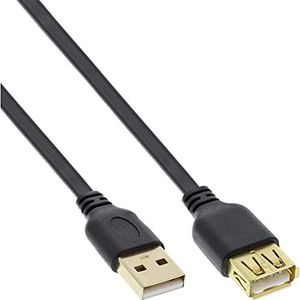 Inline USB 2.0 platte kabel verlenging - A-stekker/bus - zwart - contacten goud - 2m