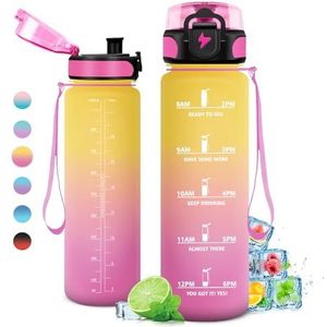 Drinkfles, 1 l, lekvrije fitnessfles, motiverende drinkfles met filter, sportwaterfles met tijdweergave, drinkfles voor kinderen, meisjes, sport, school, fietsen