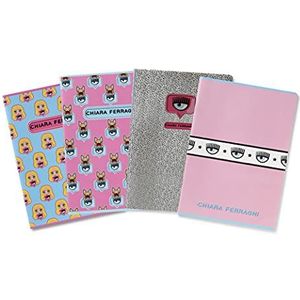 Maxi Notebooks Chiara Ferragni en Pigna, A4 formaat, 5M 5mm vierkant, Roze/Azure mix onderwerpen, 5 notebooks pack