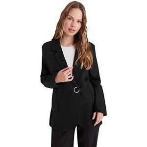 Trendyol Dames revers kraag effen blazer jas, zwart, 38, Zwart, 64