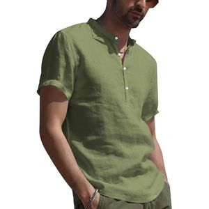 YAOBAOLE Henley Vrijetijdshemd voor heren, zomer, korte mouwen, casual, lichte shirts, legergroen, L
